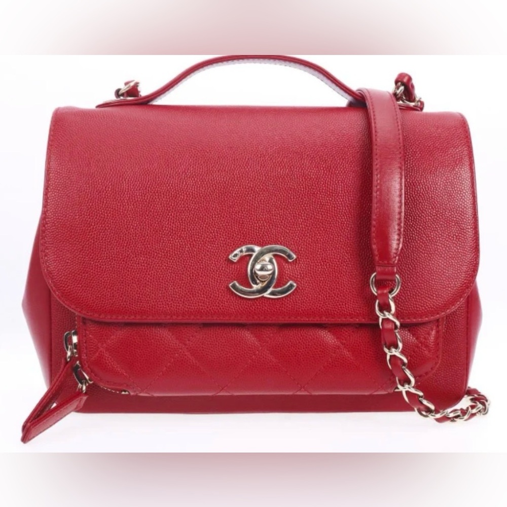 CHANEL Red Quilted Caviar Leather Business Affinity Bag with Chain Strap